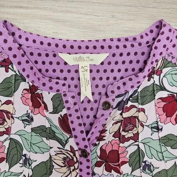 MATILDA JANE Womens Cream Purple Floral Longsleeve Blouse Large - Picture 3 of 6